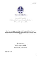 How have emerging states shaped the “Responsibility to Protect” debate regarding potential military intervention into Syria since April 2011?