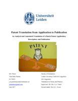 Patent Translation from Application to Publication An Analysis and Annotated Translation of a Dutch Patent Application, Description, and Publication