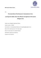 The Social Role of the Museum in Humanitarian Crisis: Learning from NGOs about the effective management of the Syrian Refugee Crisis