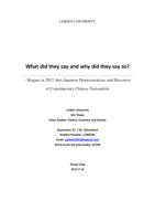 What did they say and why did they say so? - Slogans in 2012 Anti-Japanese Demonstrations and Discourse of Contemporary Chinese Nationalists