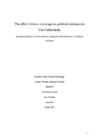 The effect of news coverage on political tolerance in  The Netherlands;  A content analysis of news articles compared with indicators of political  tolerance