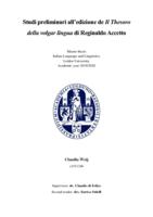 Studi preliminari all’edizione de Il Thesoro della volgar lingua di Reginaldo Accetto