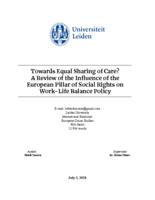 Towards Equal Sharing of Care? A Review of the Influence of the European Pillar of Social Rights on Work-Life Balance Policy