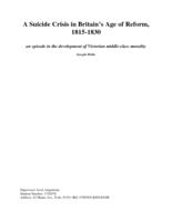 A Suicide Crisis in Britain's Age of Reform, 1815-1830