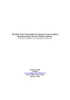 The Role of the Sustainable Development Goals in Ethical Manufacturing in the Fast Fashion Industry: An Analysis of Inditex, Fast Retailing, and Gap Inc.