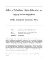 Effect of Subsidized Higher Education on Highly Skilled Migration  in the European Economic Area