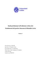 Studi preliminari all'edizione critica dei Fondamenti del parlar thoscano di Rinaldo Corso