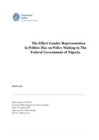 The Effect Gender Representation in Politics Has on Policy Making in The Federal Government of Nigeria