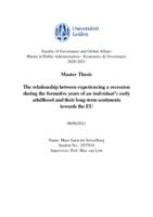 The relationship between experiencing a recession  during the formative years of an individual’s early  adulthood and their long-term sentiments  towards the EU