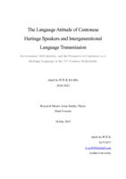 The Language Attitude of Cantonese Heritage Speakers and Intergenerational Language Transmission