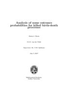 Analysis of some entrance probabilities for killed birth-death processes