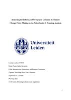 Analysing the Influence of Newspaper Columns on Climate Change Policy-Making in the Netherlands: A Framing Analysis