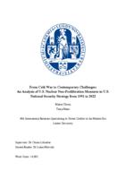 From Cold War to Contemporary Challenges: An Analysis of U.S. Nuclear Non-Proliferation Measures in U.S. National Security Strategy from 1991 to 2022